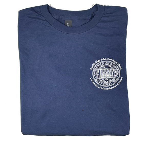 Blue Short Sleeve T-Shirt with Stockbridge Seal in White