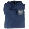 Blue hoodie sweatshirt with Stockbridge seal in white