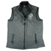 Gray fleece vest with open collar and Stockbridge seal embroidered in white