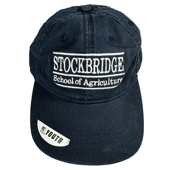 Blue baseball cap with full name of school embroidered in white